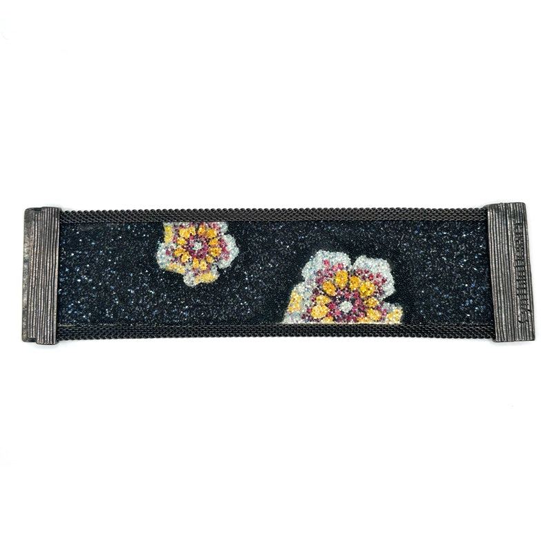 Floral Pattern Shimmery Cuff - Black