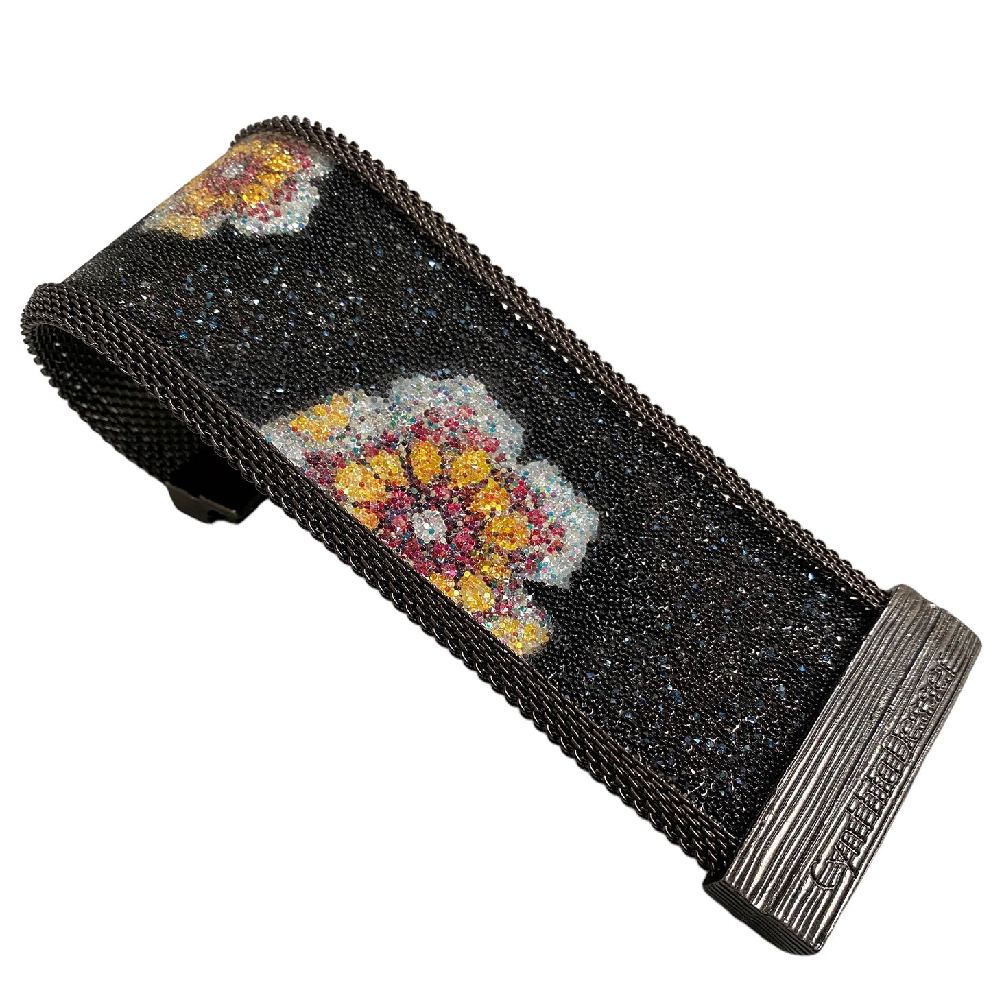 Floral Pattern Shimmery Cuff, Black