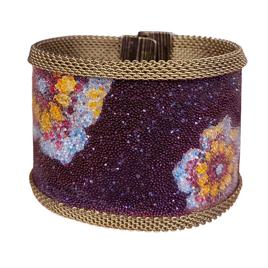 Floral Pattern Shimmery Cuff, Plum