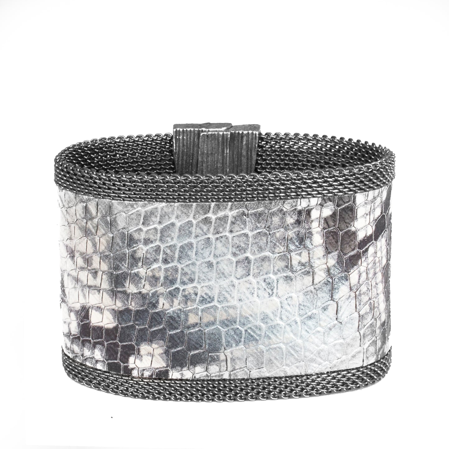 Silver to Gunmetal Ombre Natural Reptile Effect Cuff