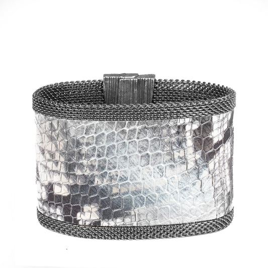 Silver to Gunmetal Ombre Natural Reptile Effect Cuff