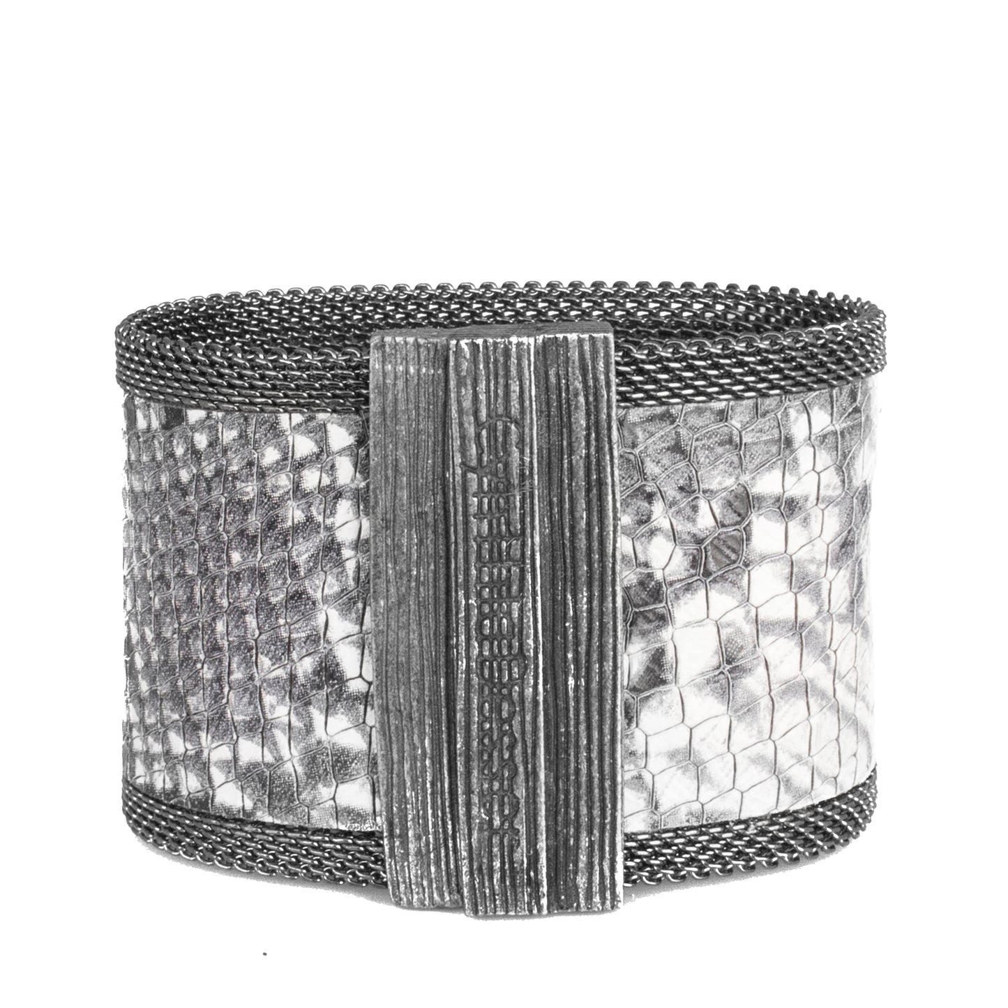 Silver to Gunmetal Ombre Natural Reptile Effect Cuff