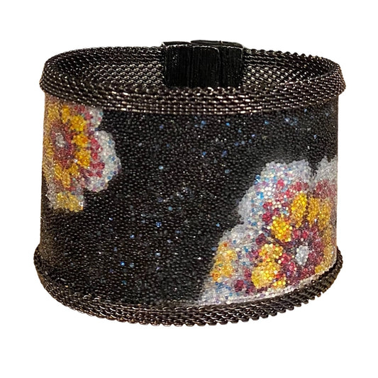 Floral Pattern Shimmery Cuff - Black