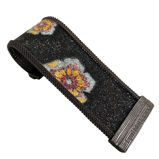 Floral Pattern Shimmery Cuff - Black