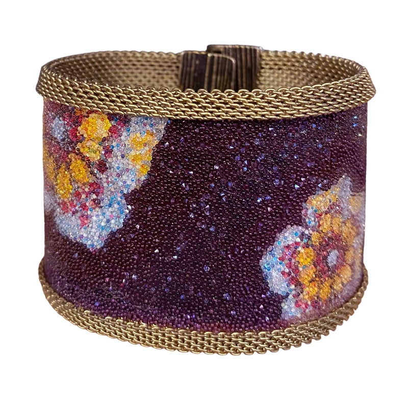 Floral Pattern Shimmery Cuff - Plum