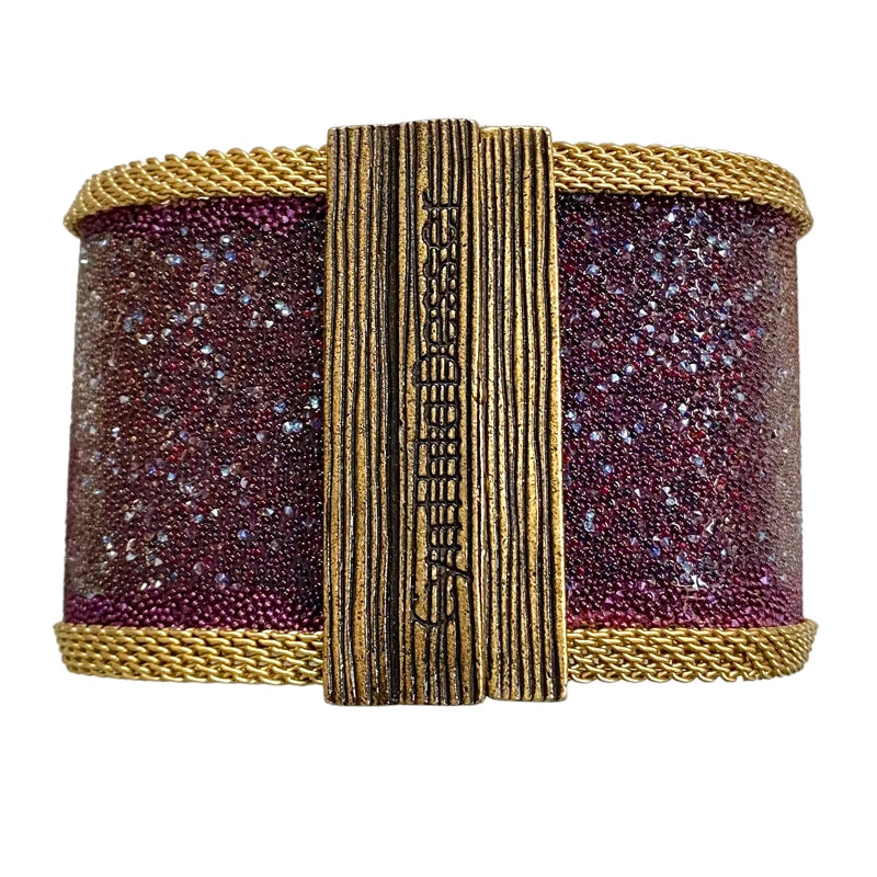 Floral Pattern Shimmery Cuff - Plum