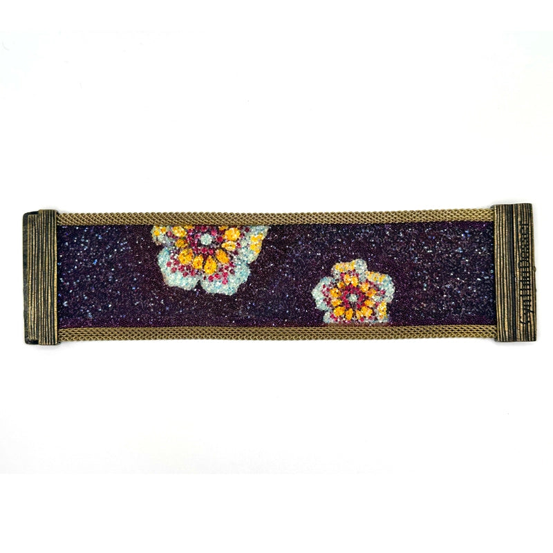 Floral Pattern Shimmery Cuff - Plum