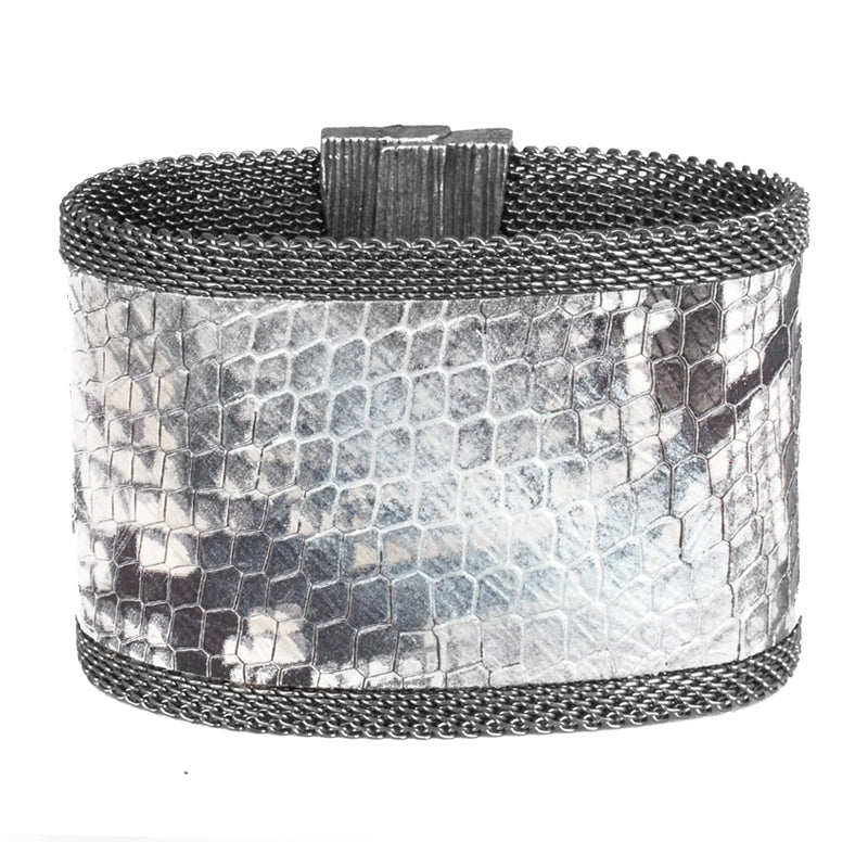 Silver to Gunmetal Ombre Natural Reptile Effect Cuff