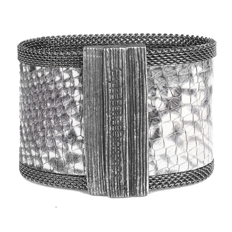 Silver to Gunmetal Ombre Natural Reptile Effect Cuff