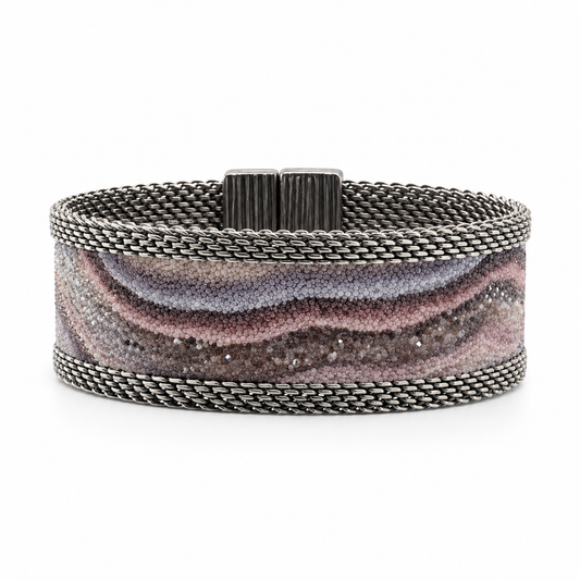 Narrow Botswana agate slab cuff, shown closed on a white background.