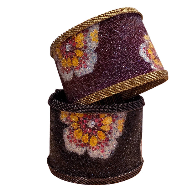 Floral Pattern Shimmery Cuff, Plum or Black