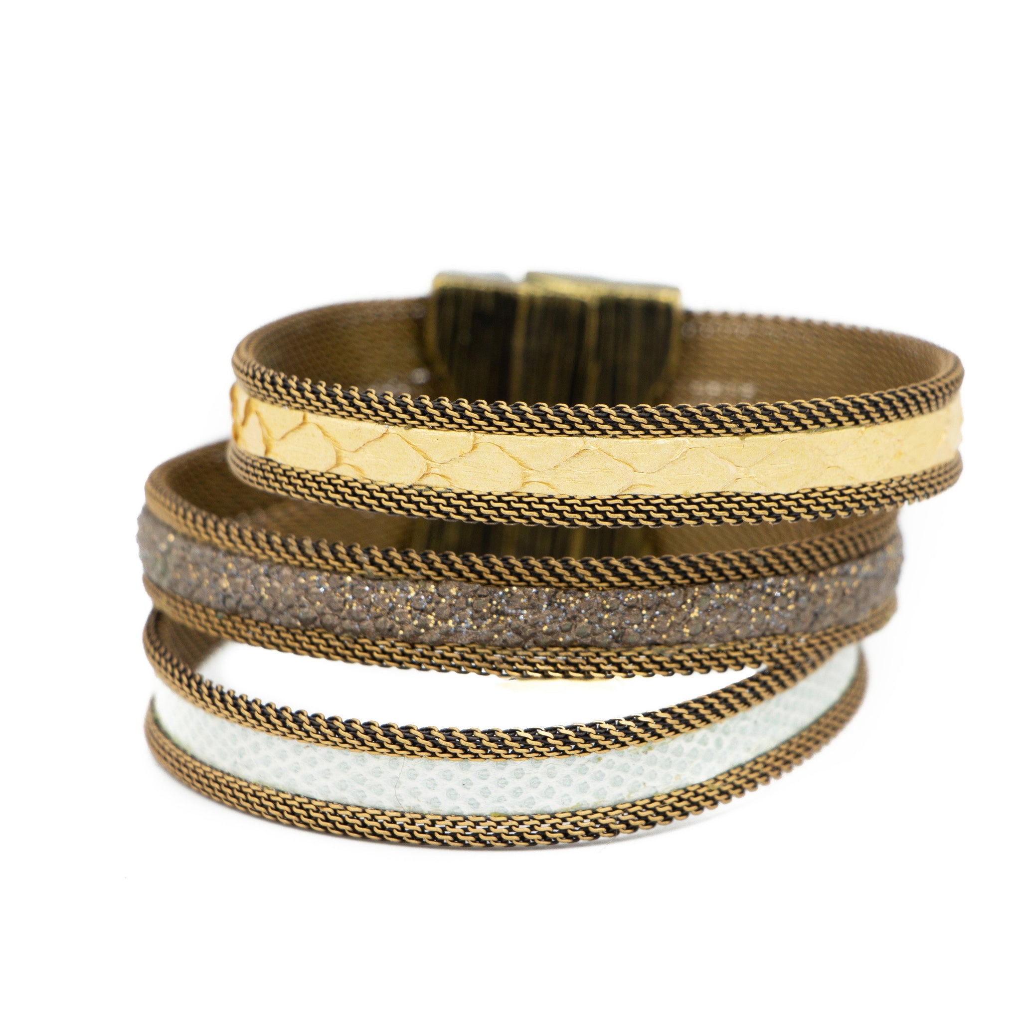 Bright Taupe/Gold Narrow Tonal Triple Cuff