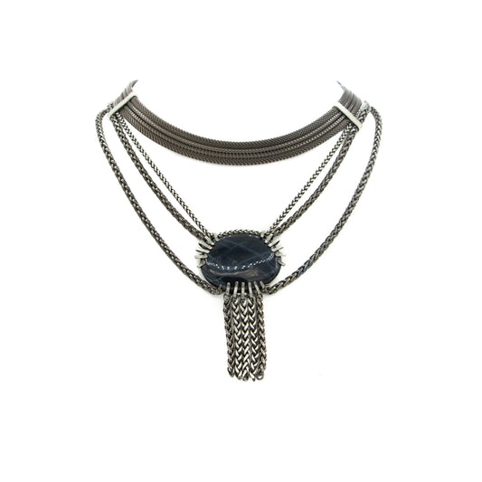 Multi Strand Bib Necklace & Claw Set Black Agate