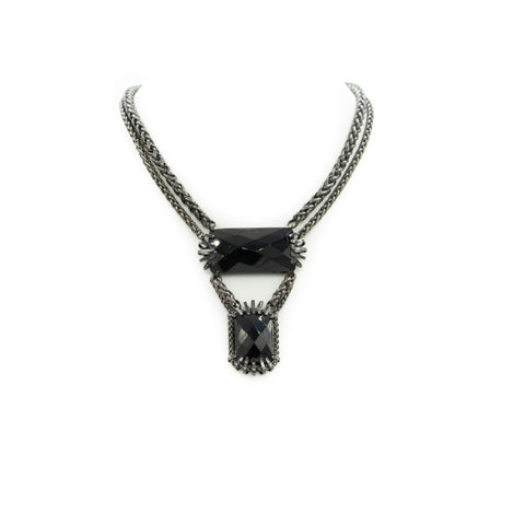 Double Claw Set Faceted Black Agate Necklace