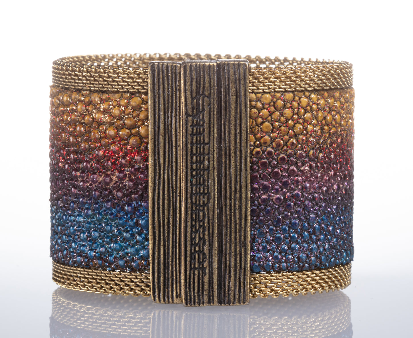 Stingray Cuff, Limited Edition of 3; Hand Painted Shimmery Deep Rainbow Tones