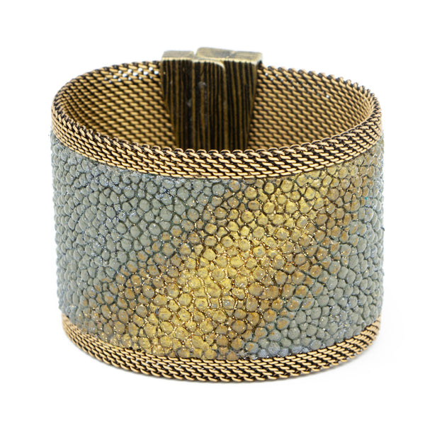 Grey Shimmer Stingray Cuff Gold Ombre Center