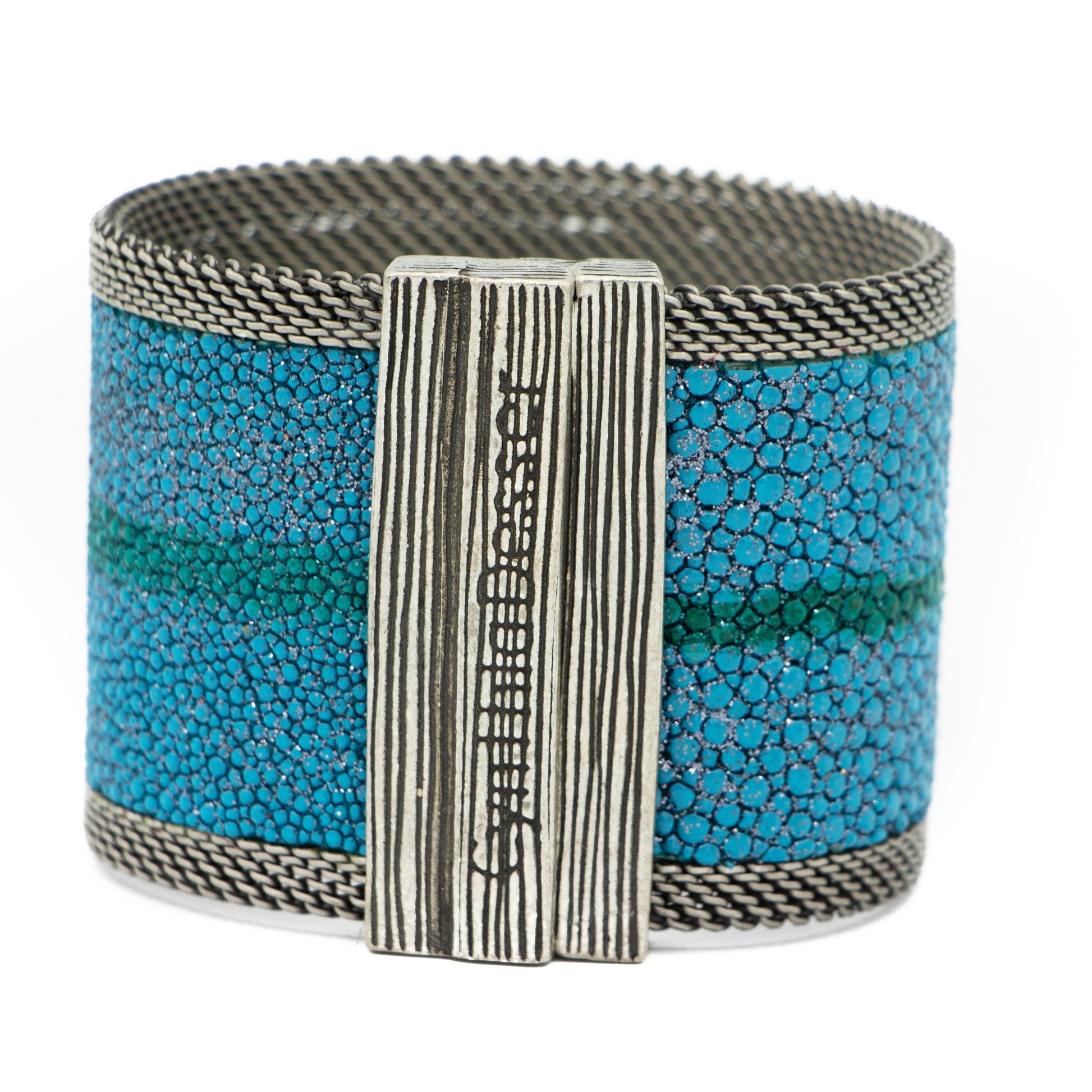 Teal Shimmer Stingray Cuff Jade Stripe