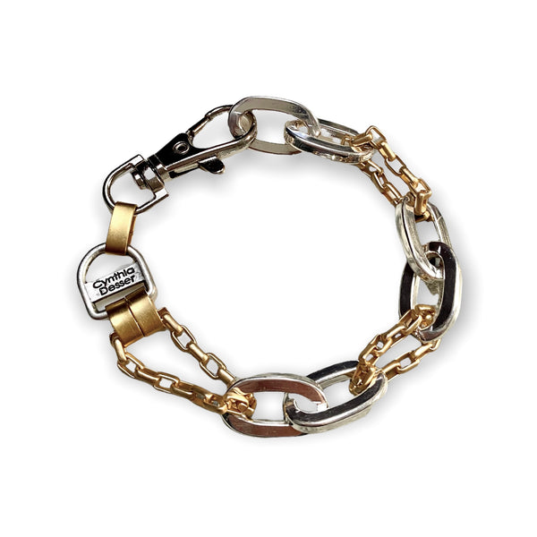 Mixed Metal Silver and Gold Chain Links Bracelet