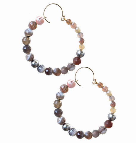 Botswana Agate Hoop Earring