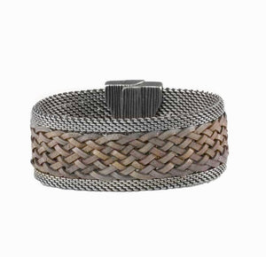 Natural/Gray Leather Braid Bracelet