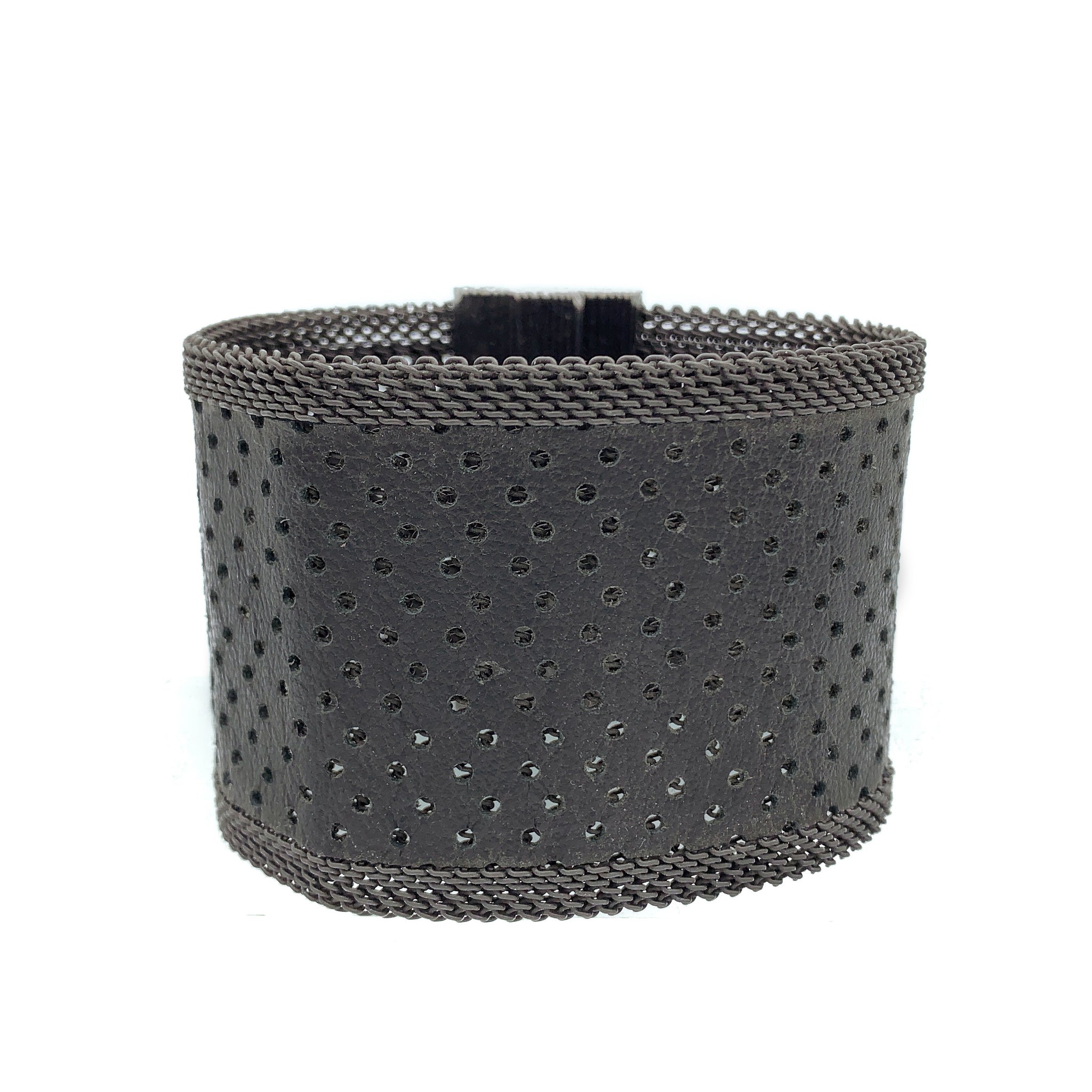 Men's Wide Black Perforated Leather Cuff