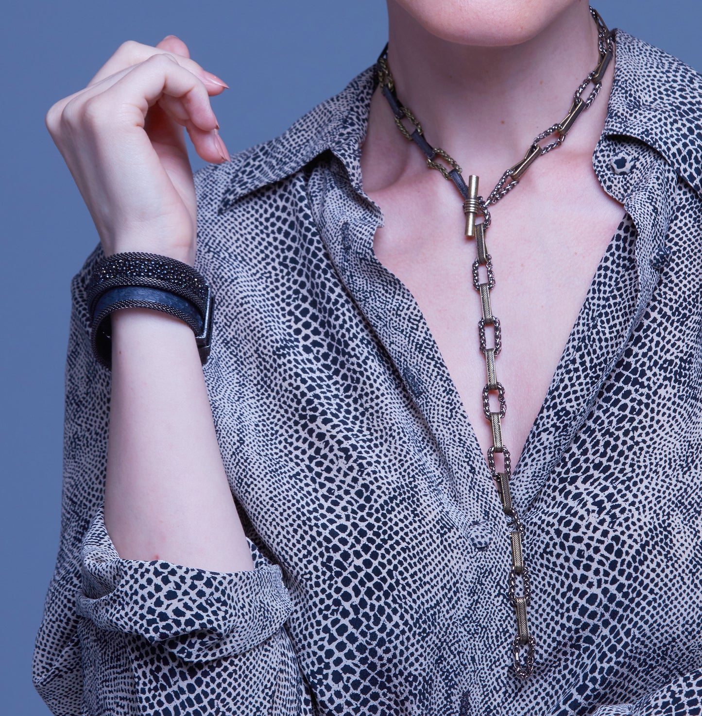 Versatile Linked Chain with Toggle, Oxidized Silver + Brass
