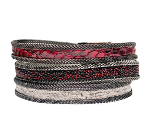 Triple Layer/ Triple Texture Ruby and Black Cuff