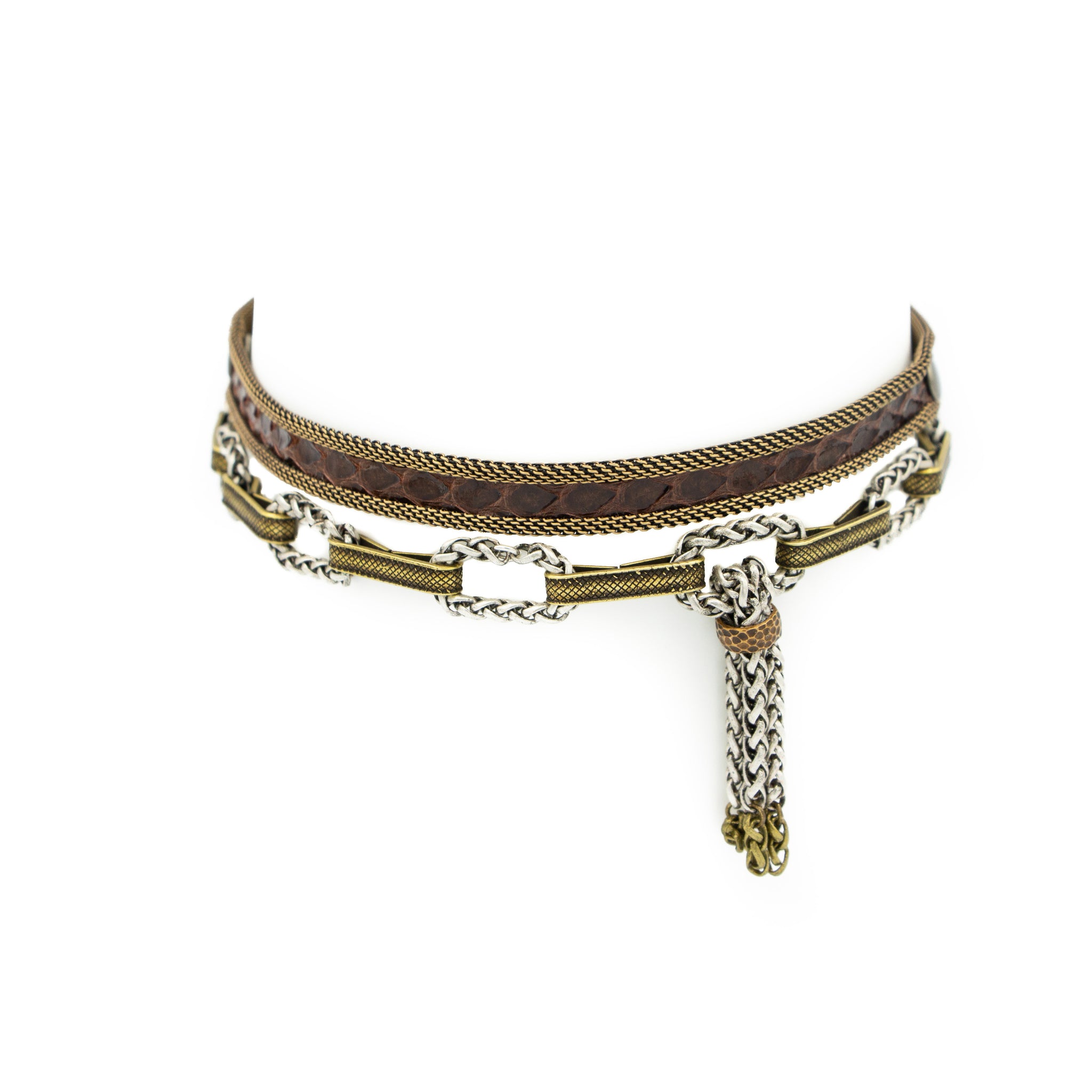 Brown Snakeskin Tassel Double Cuff