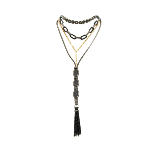 Matte Black Agate & Multi Chain Necklace