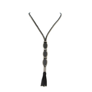 Matte Black Agate & Dark Sapphire Necklace