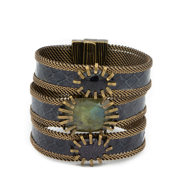 triple navy snakeskin gem cuff
