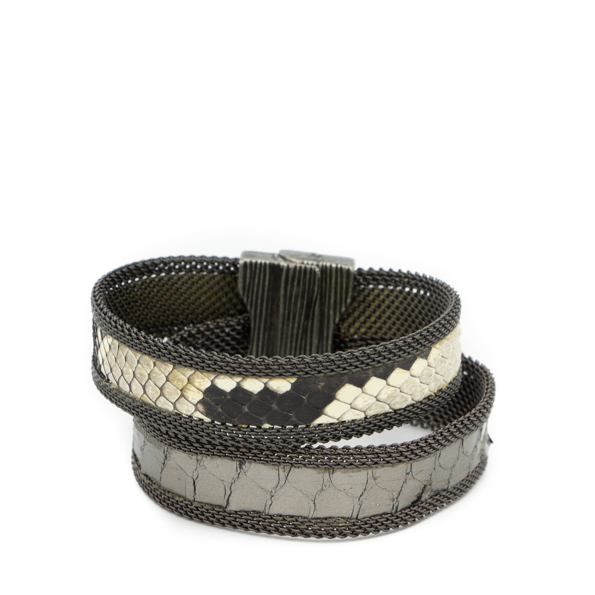 double natural silver snakeskin cuff