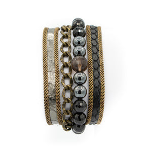Grey Multi Snakeskin & Gemstone Triple Wrap Bracelet