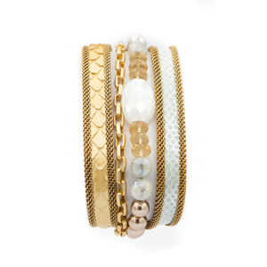 Gold Multi Snakeskin & Gemstone Triple Wrap Bracelet