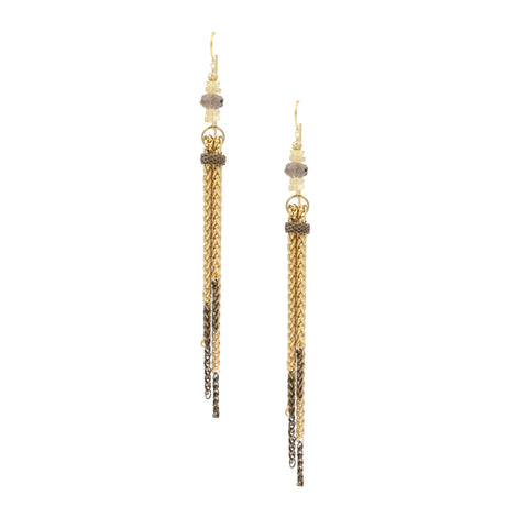 Smoky Quartz & Citrine 2 Tone Tassle Earrings