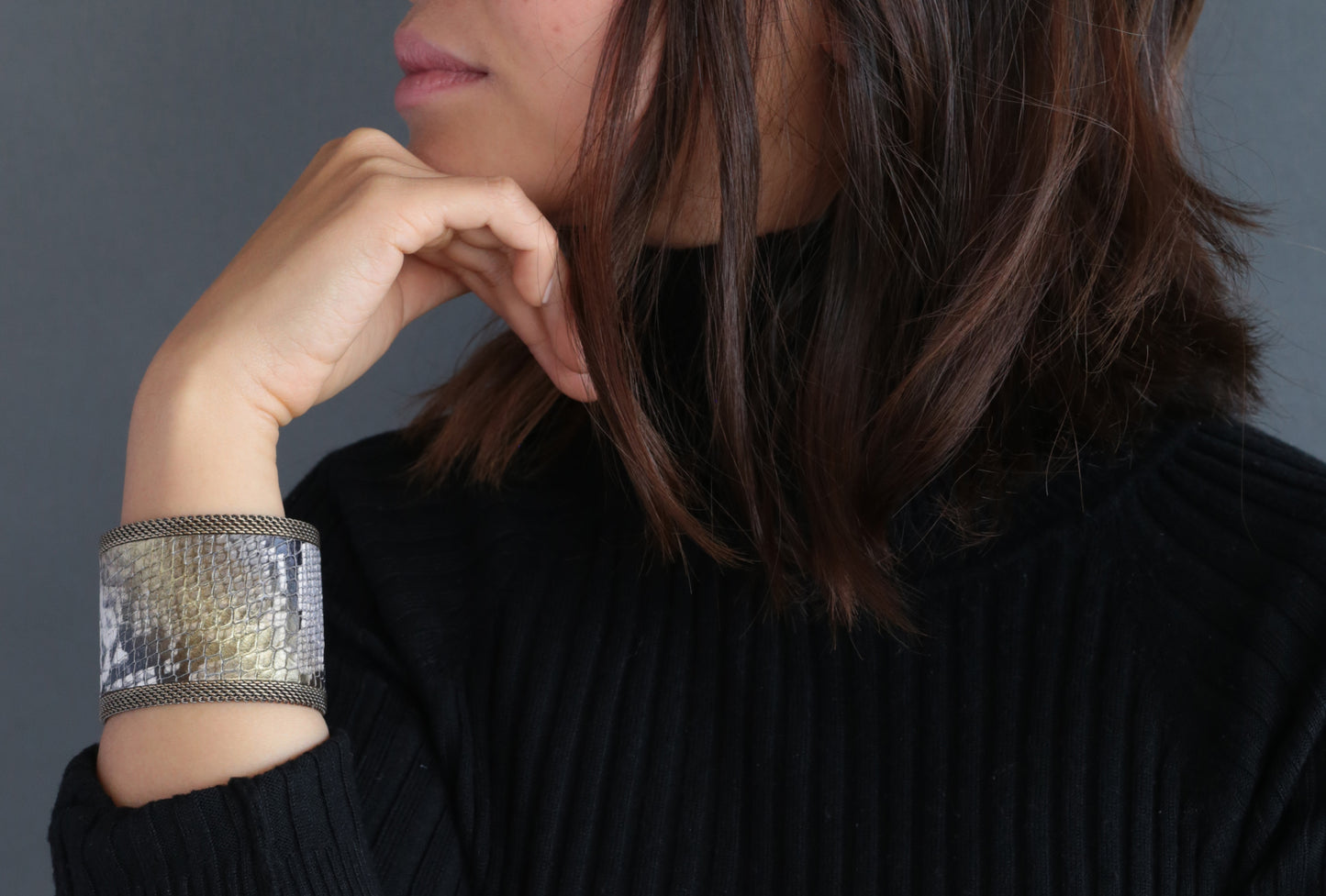 Golden Ombre Natural Snakeskin Effect Cuff